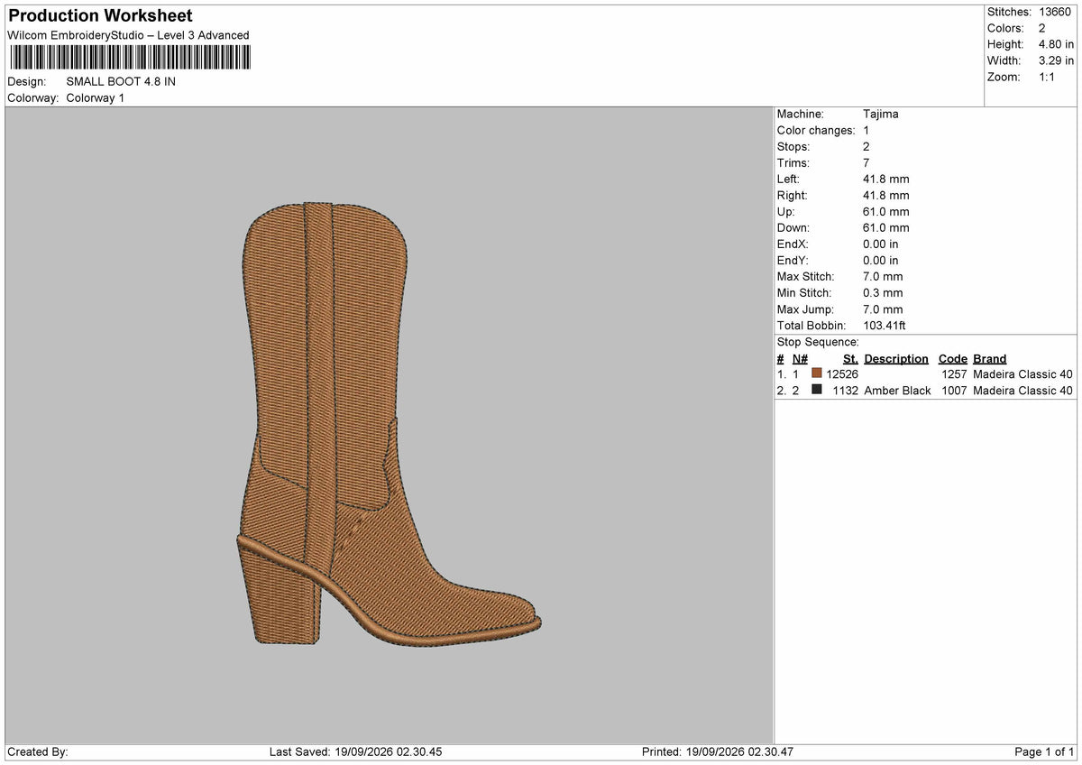 Small Boot Embroidery Machine Design File 6 sizes