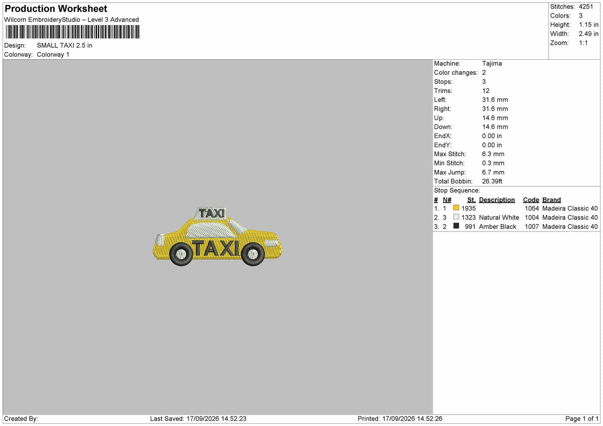 Small Taxi Embroidery Machine Design File 6 sizes