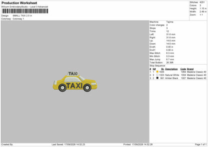 Small Taxi Embroidery Machine Design File 6 sizes
