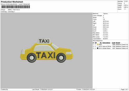 Small Taxi Embroidery Machine Design File 6 sizes