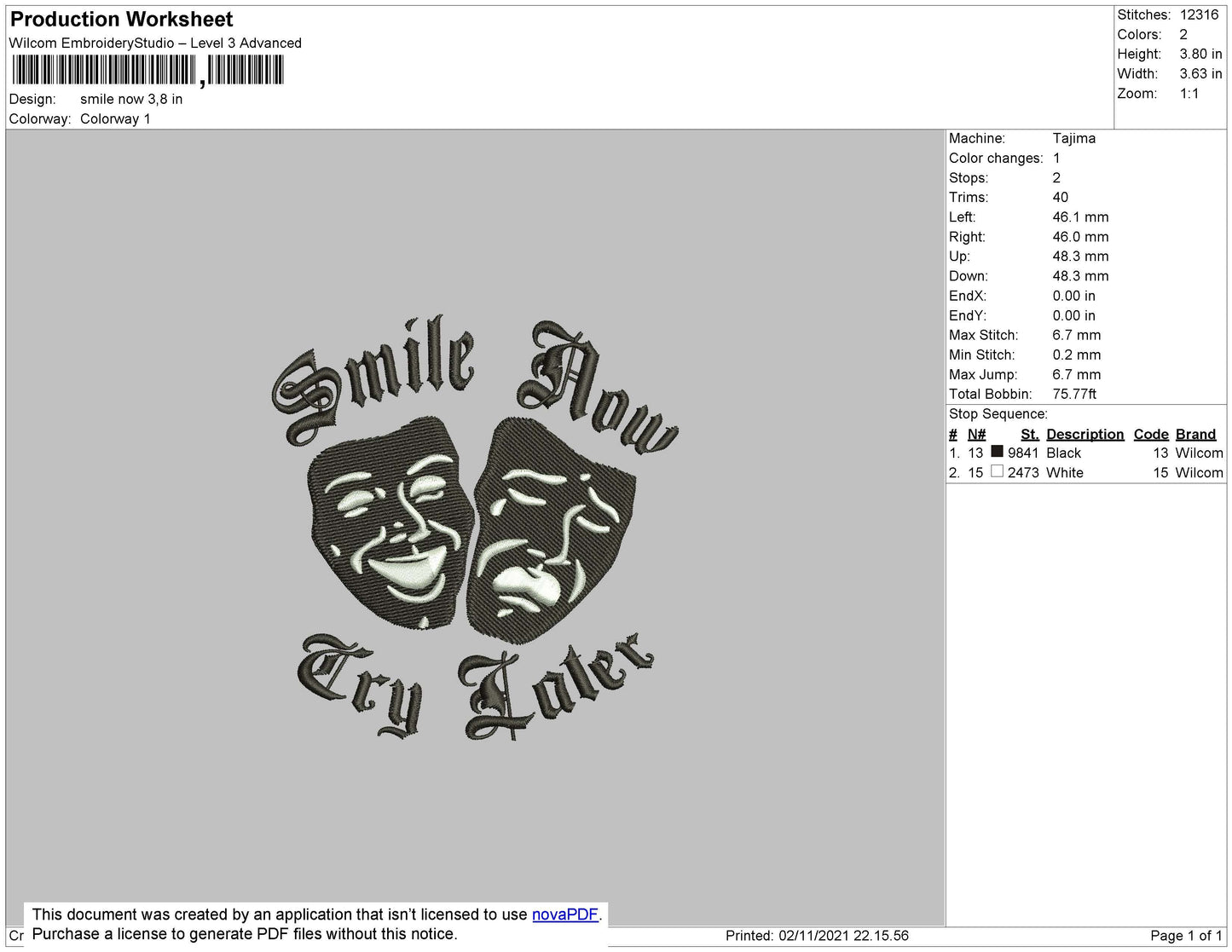 Smile Now Embroidery File 4 size