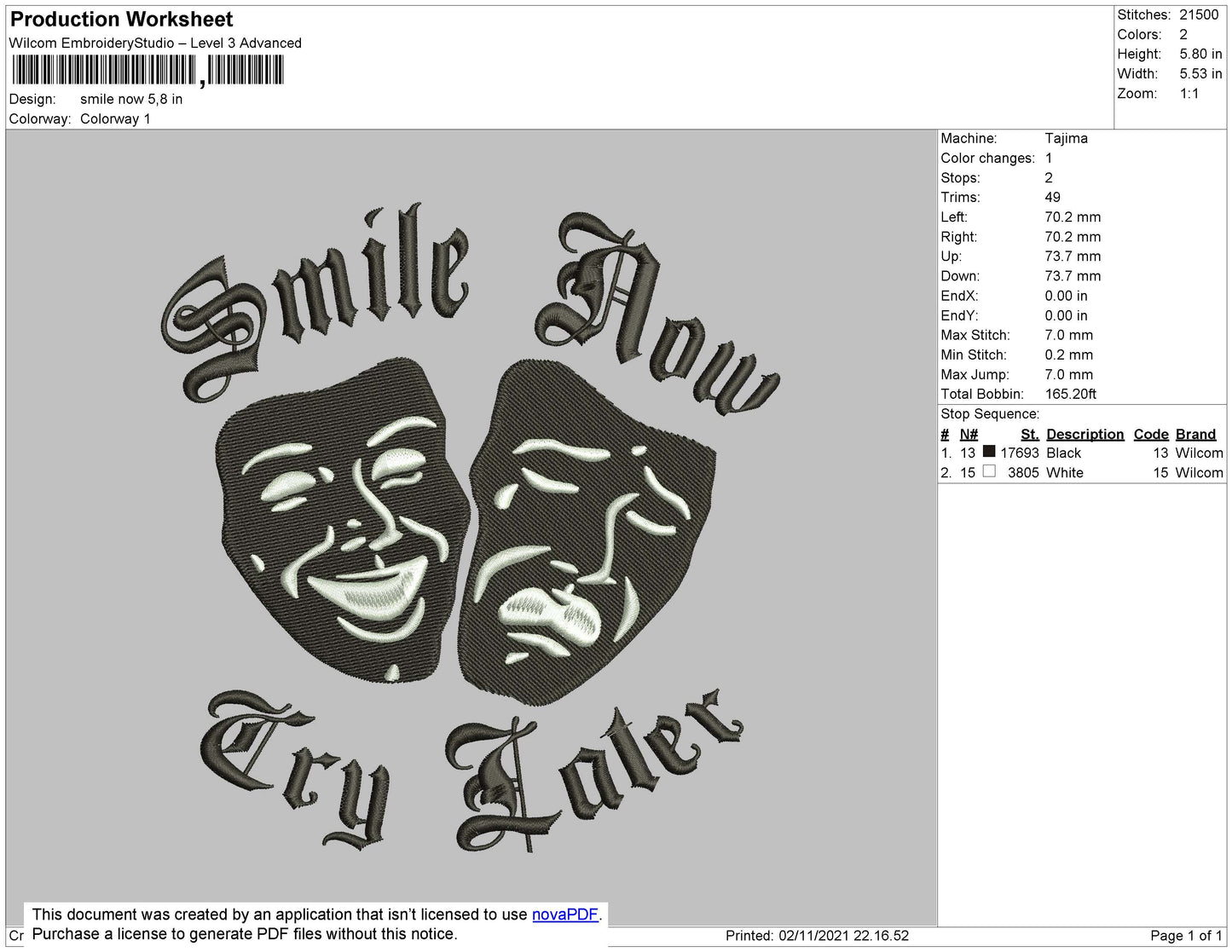 Smile Now Embroidery File 4 size