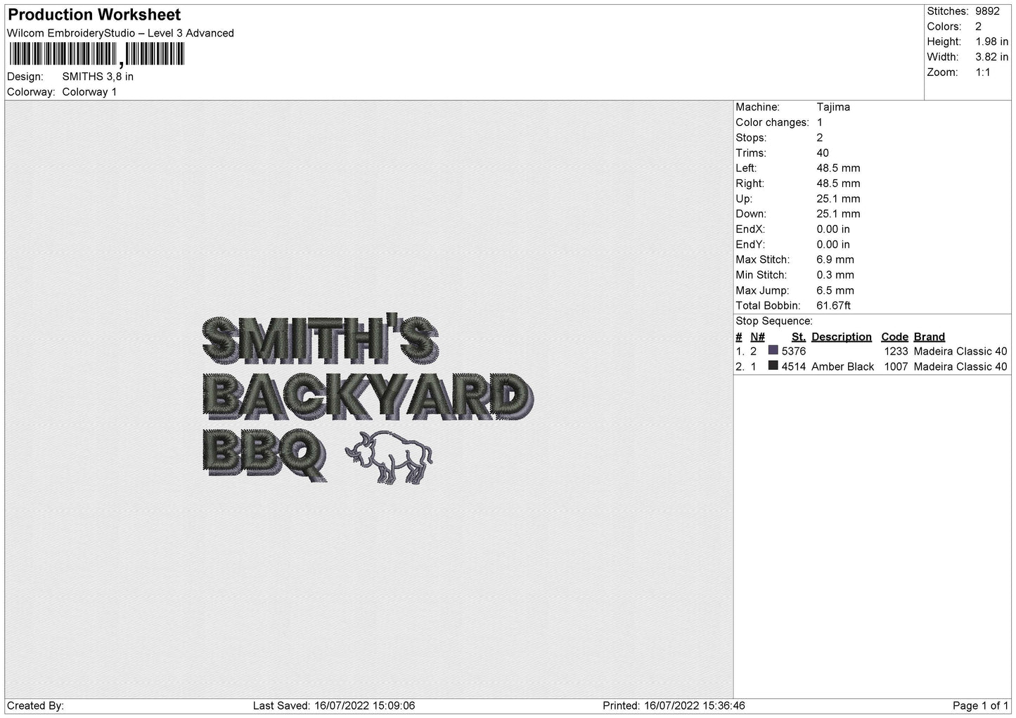 Smiths Embroidery File 4 sizes