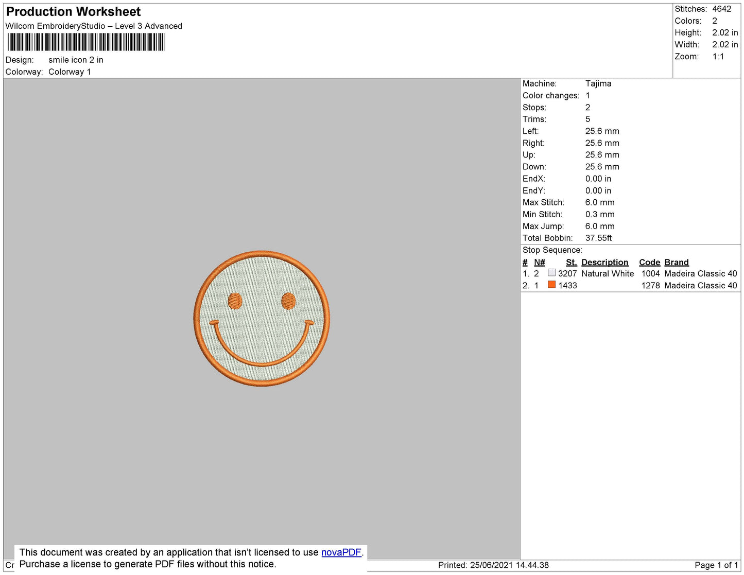 Smile Icon Embroidery File 4 size