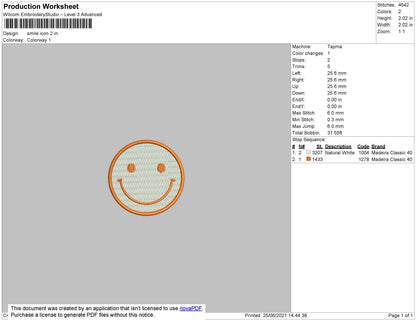 Smile Icon Embroidery File 4 size