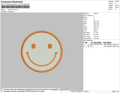 Smile Icon Embroidery File 4 size