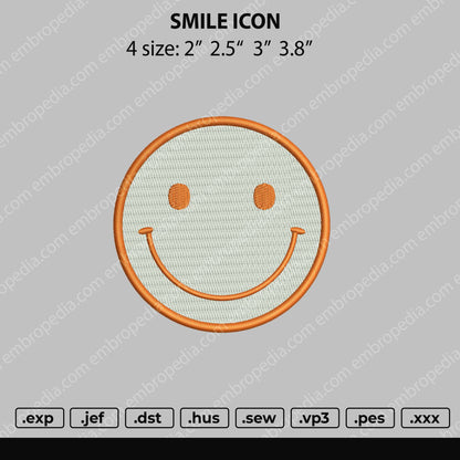 Smile Icon Embroidery File 4 size