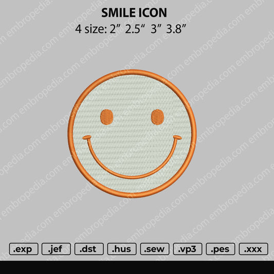 Smile Icon Embroidery File 4 size