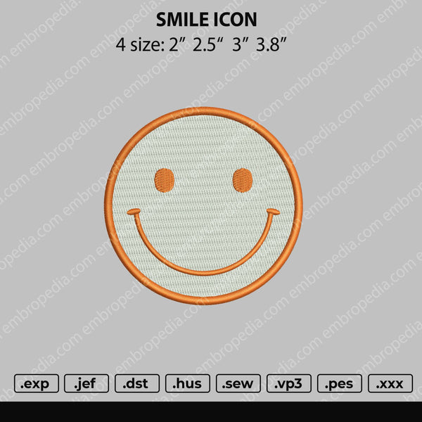 Smile Icon Embroidery File 4 size