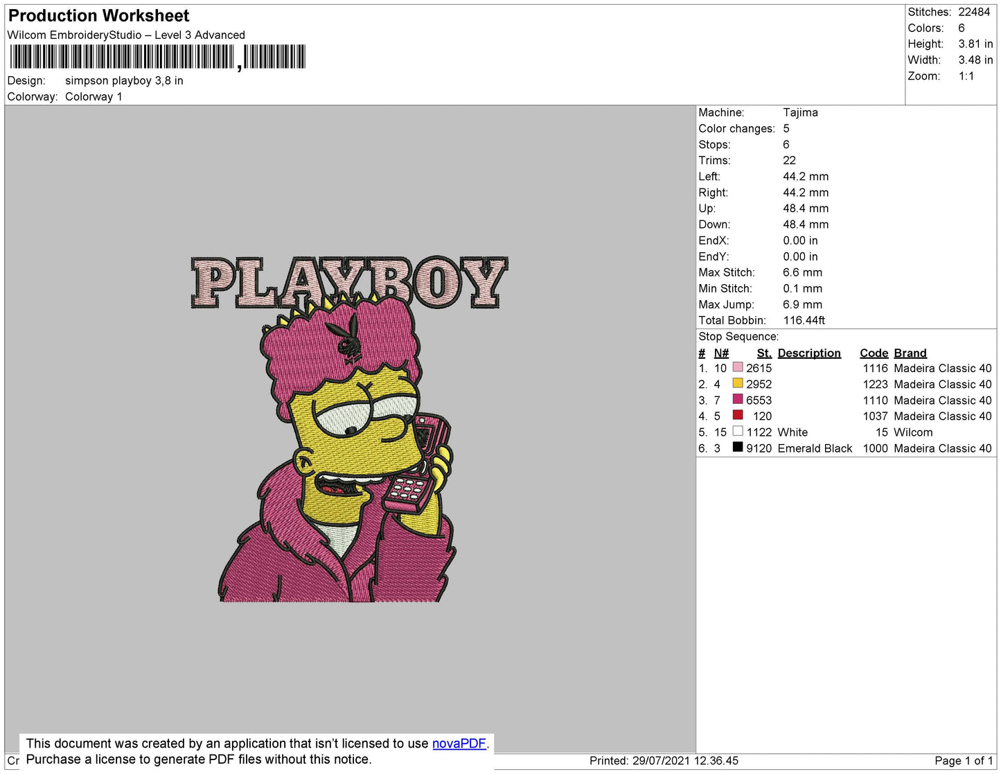 Simpson Playboy Embroidery File 4 size