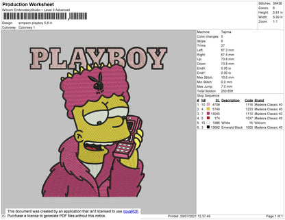 Simpson Playboy Embroidery File 4 size