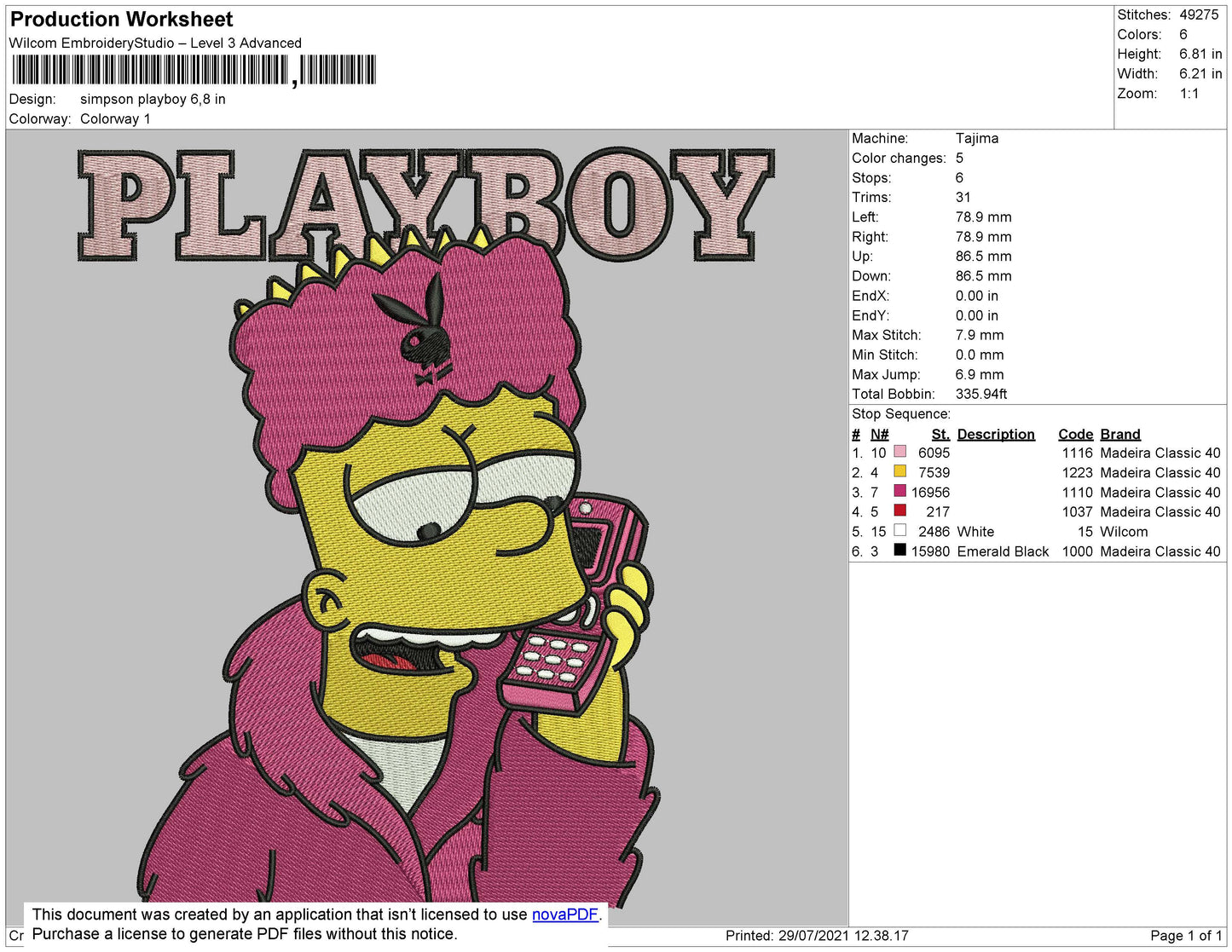 Simpson Playboy Embroidery File 4 size