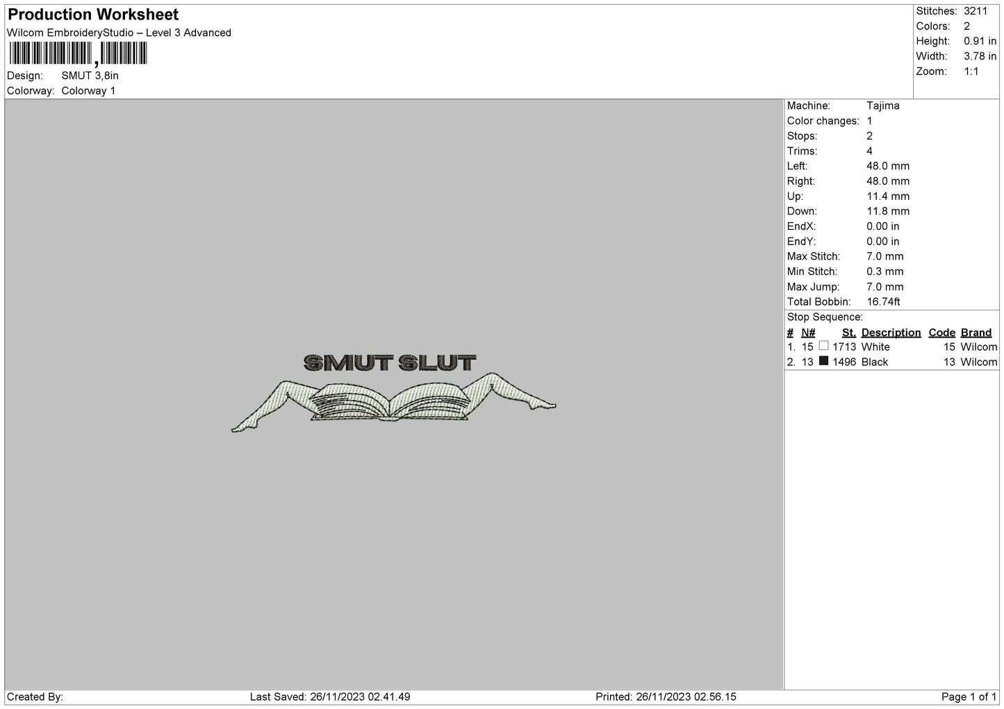 Smutbook Embroidery File 6 sizes