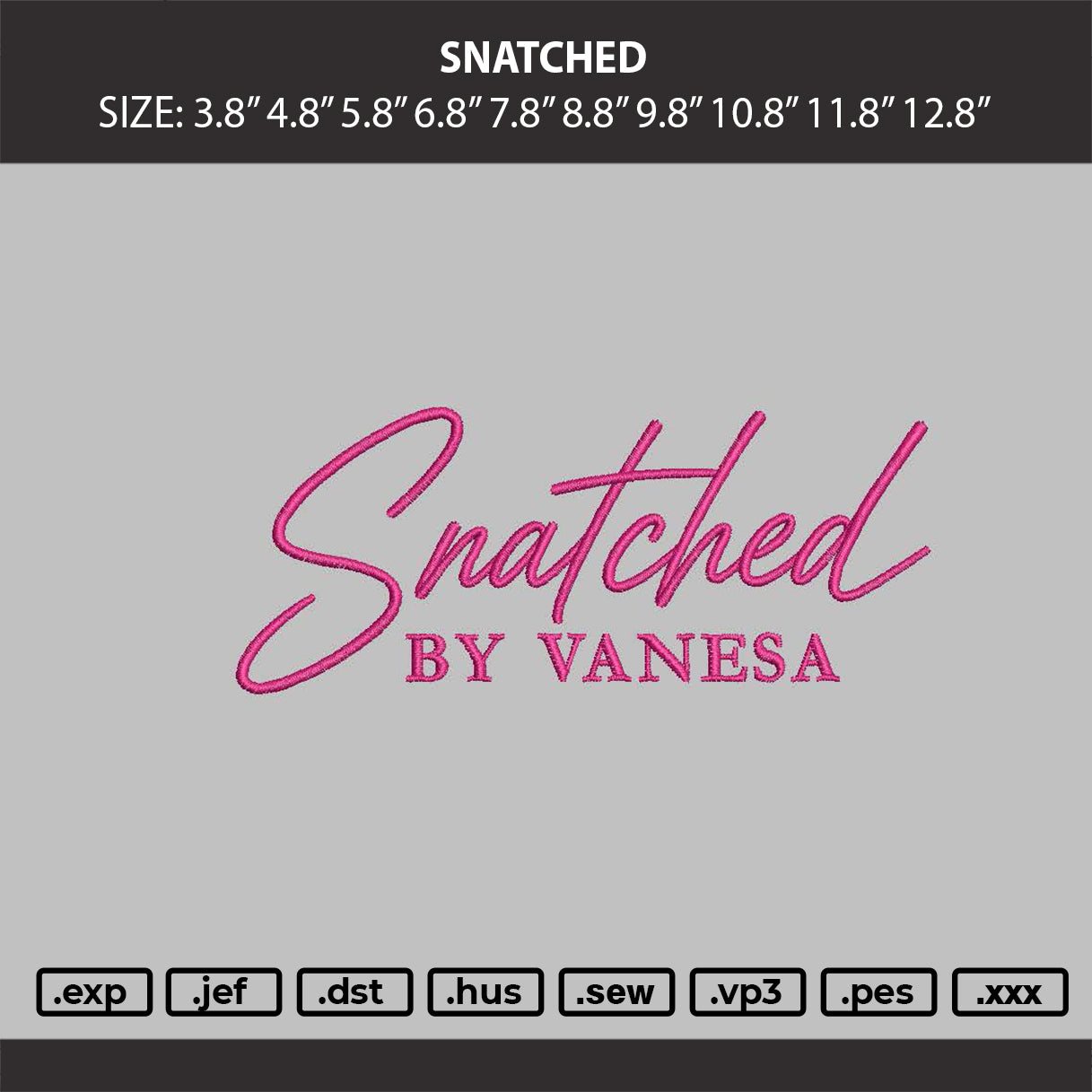 SNATCHED TEXT Embroidery Machine Design File