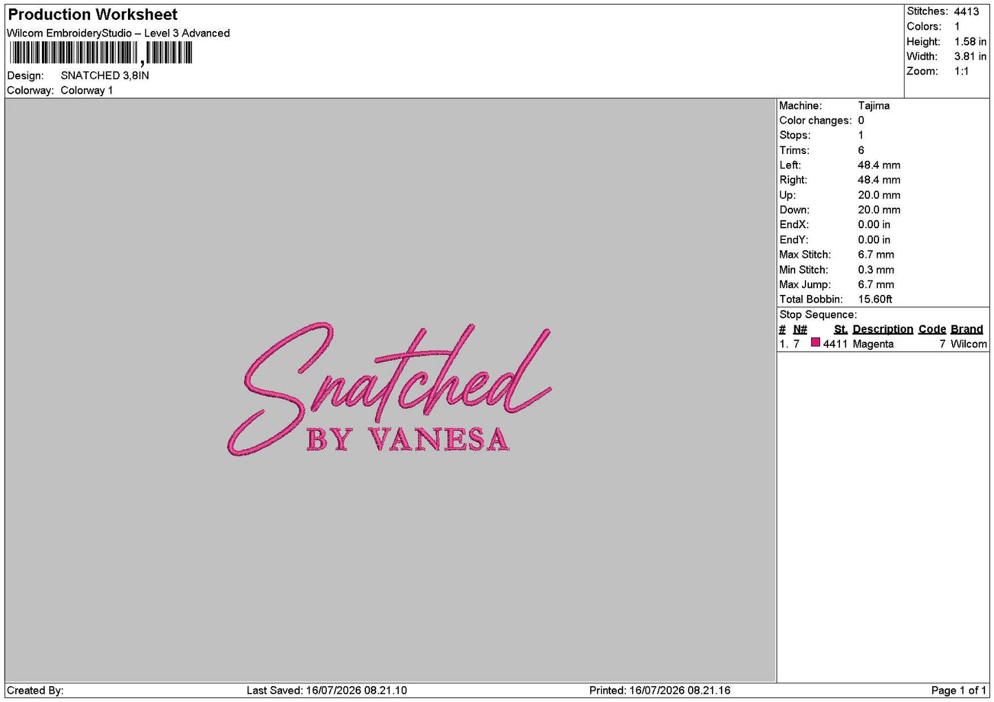SNATCHED TEXT Embroidery Machine Design File