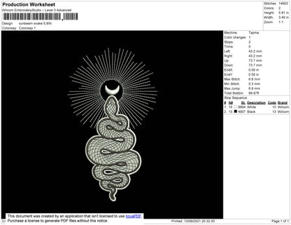 Sunbeam Snake Embroidery File 4 size