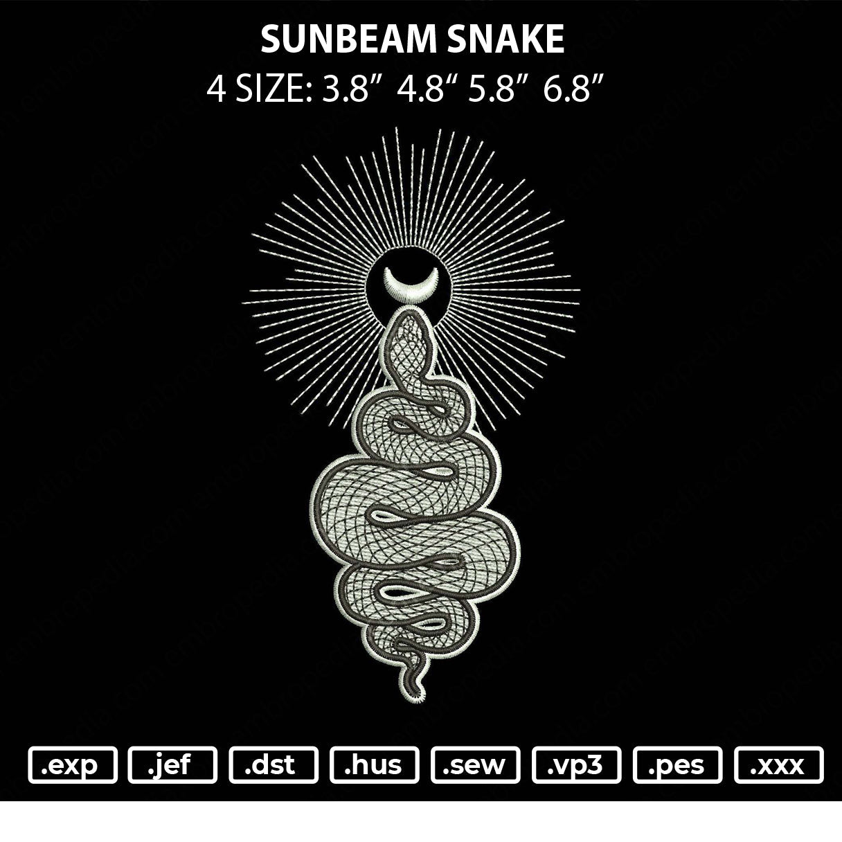 Sunbeam Snake Embroidery File 4 size