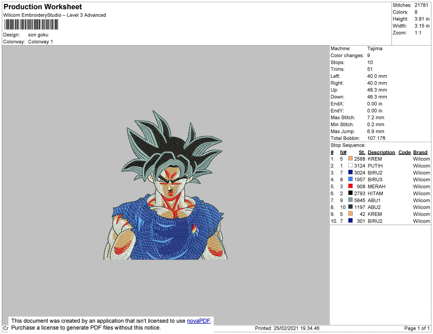 Son Goku Embroidery File 5 size