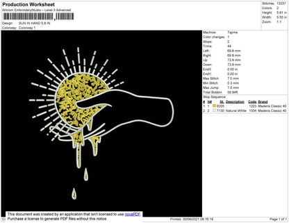 Sun In Hand Embroidery File 4 size