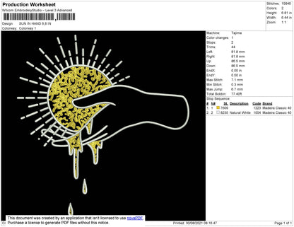 Sun In Hand Embroidery File 4 size