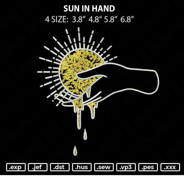 Sun In Hand Embroidery File 4 size
