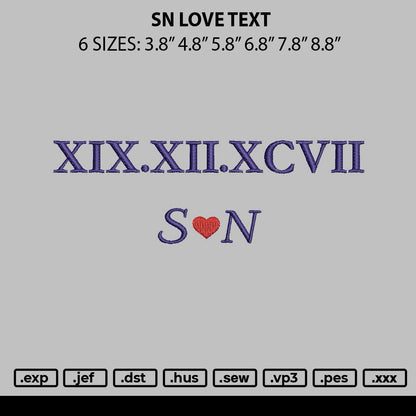 Sn Love Text Embroidery File 6 sizes