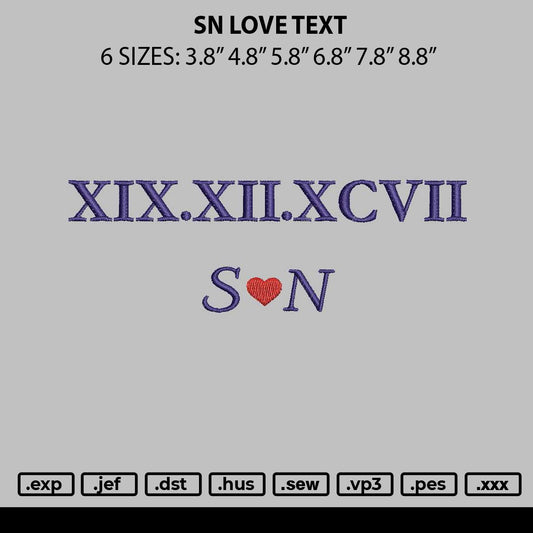 Sn Love Text Embroidery File 6 sizes