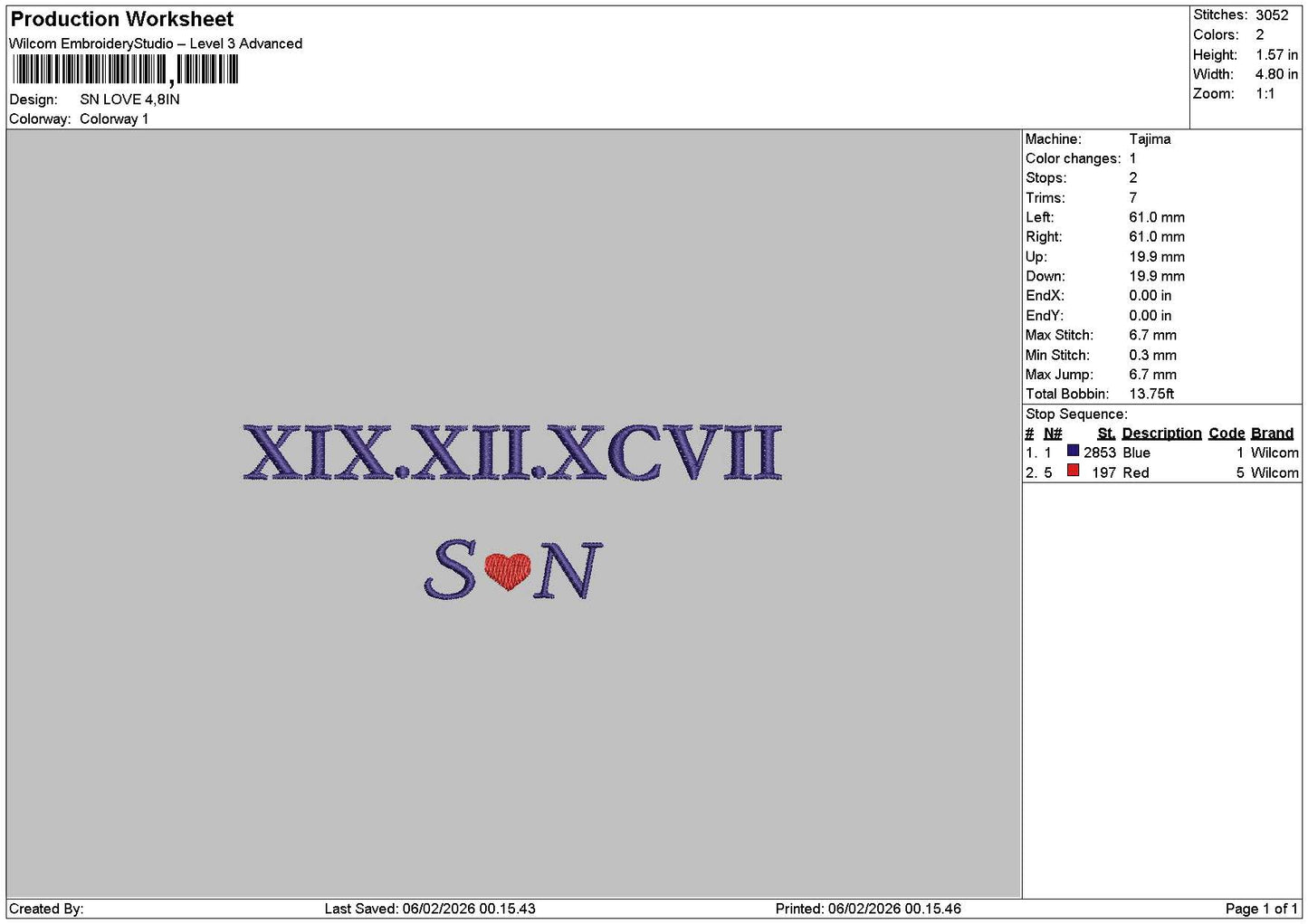 Sn Love Text Embroidery File 6 sizes