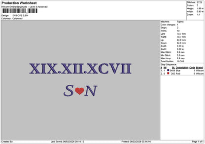 Sn Love Text Embroidery File 6 sizes