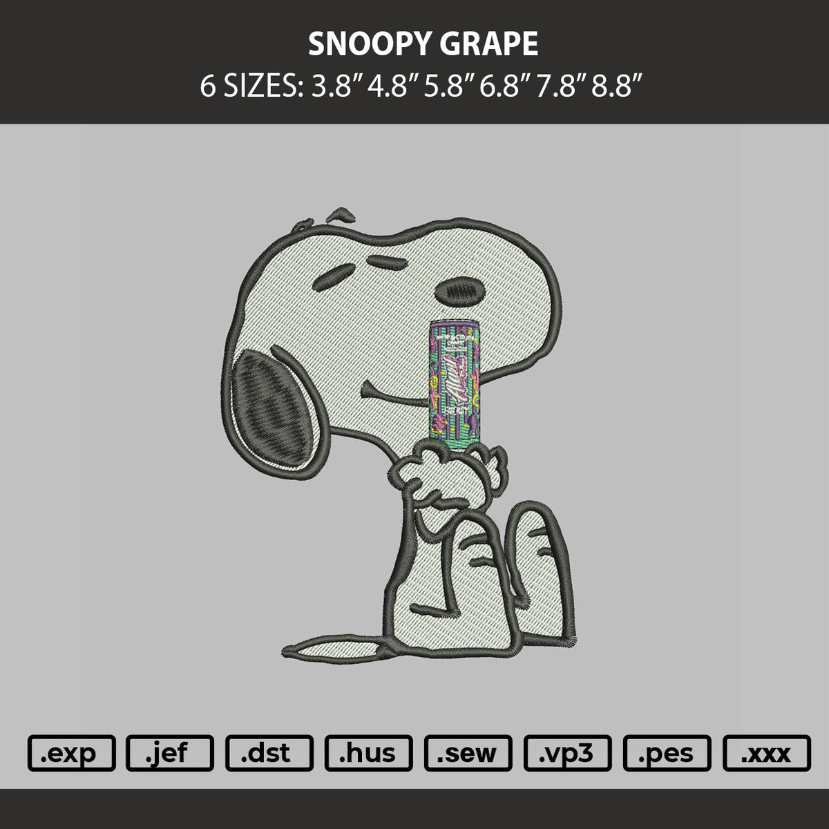 Snoopy Grape Embroidery Machine Design File 6 sizes