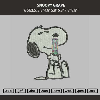 Snoopy Grape Embroidery Machine Design File 6 sizes