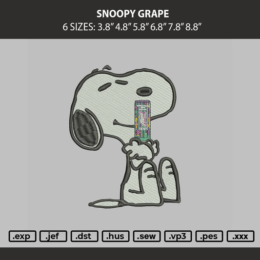 Snoopy Grape Embroidery Machine Design File 6 sizes