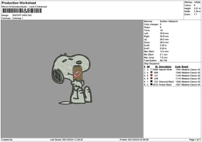 Snoopy Anw Embroidery File 6 sizes