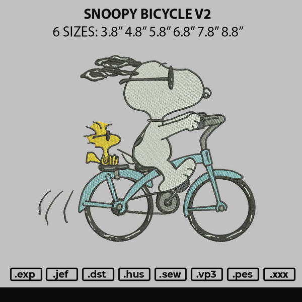Snoopy Bicycle V2 Embroidery File 6 sizes