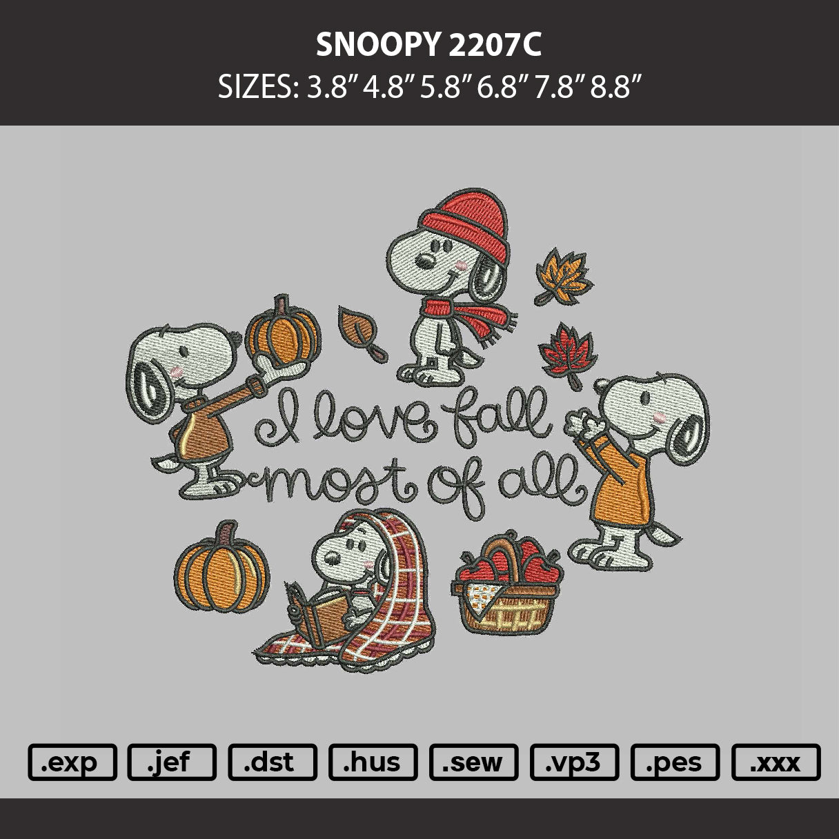 Snoopy 2207c Embroidery Machine Design File 6 sizes