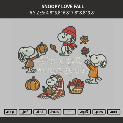 Snoopy Love Fall Embroidery Machine Design File 6 sizes