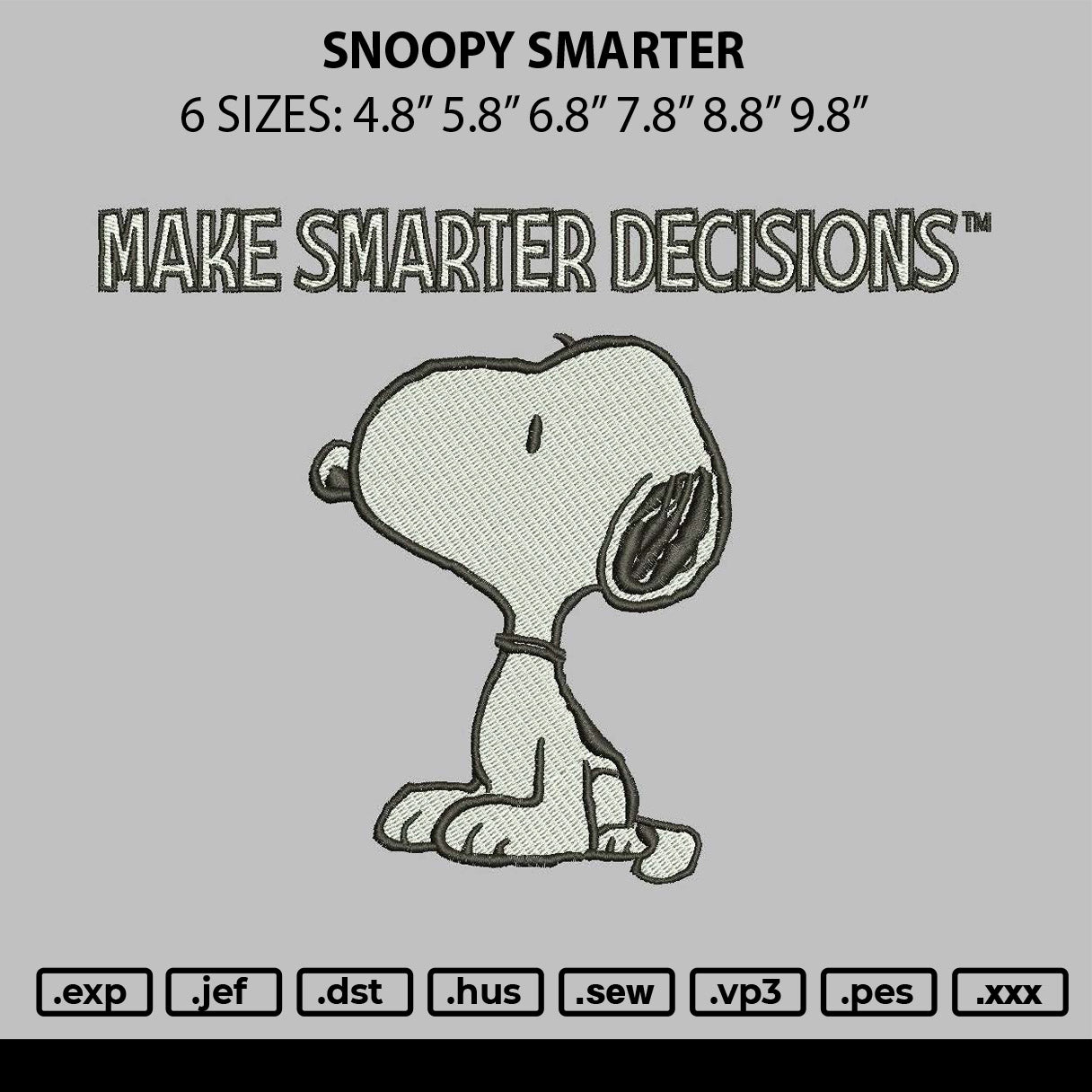 Snoopy Smarter Embroidery File 6 sizes