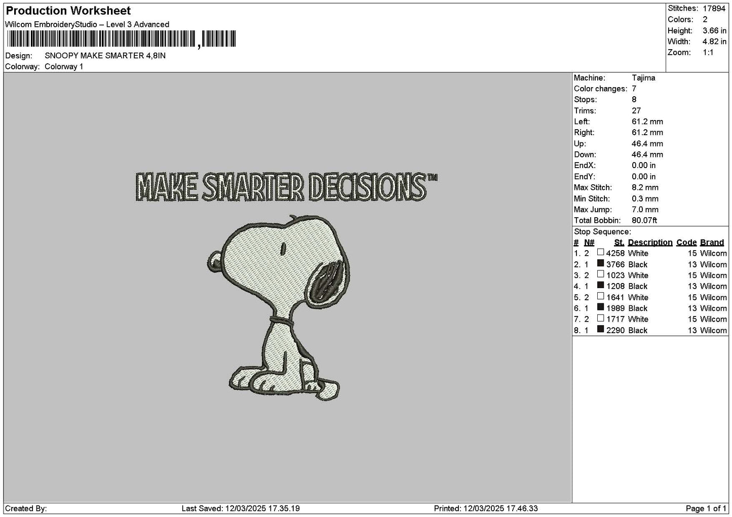 Snoopy Smarter Embroidery File 6 sizes