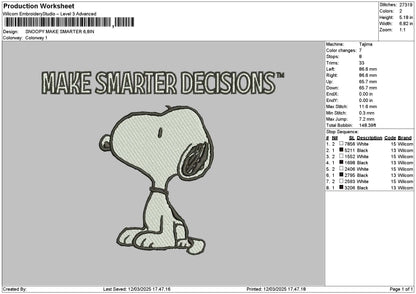 Snoopy Smarter Embroidery File 6 sizes