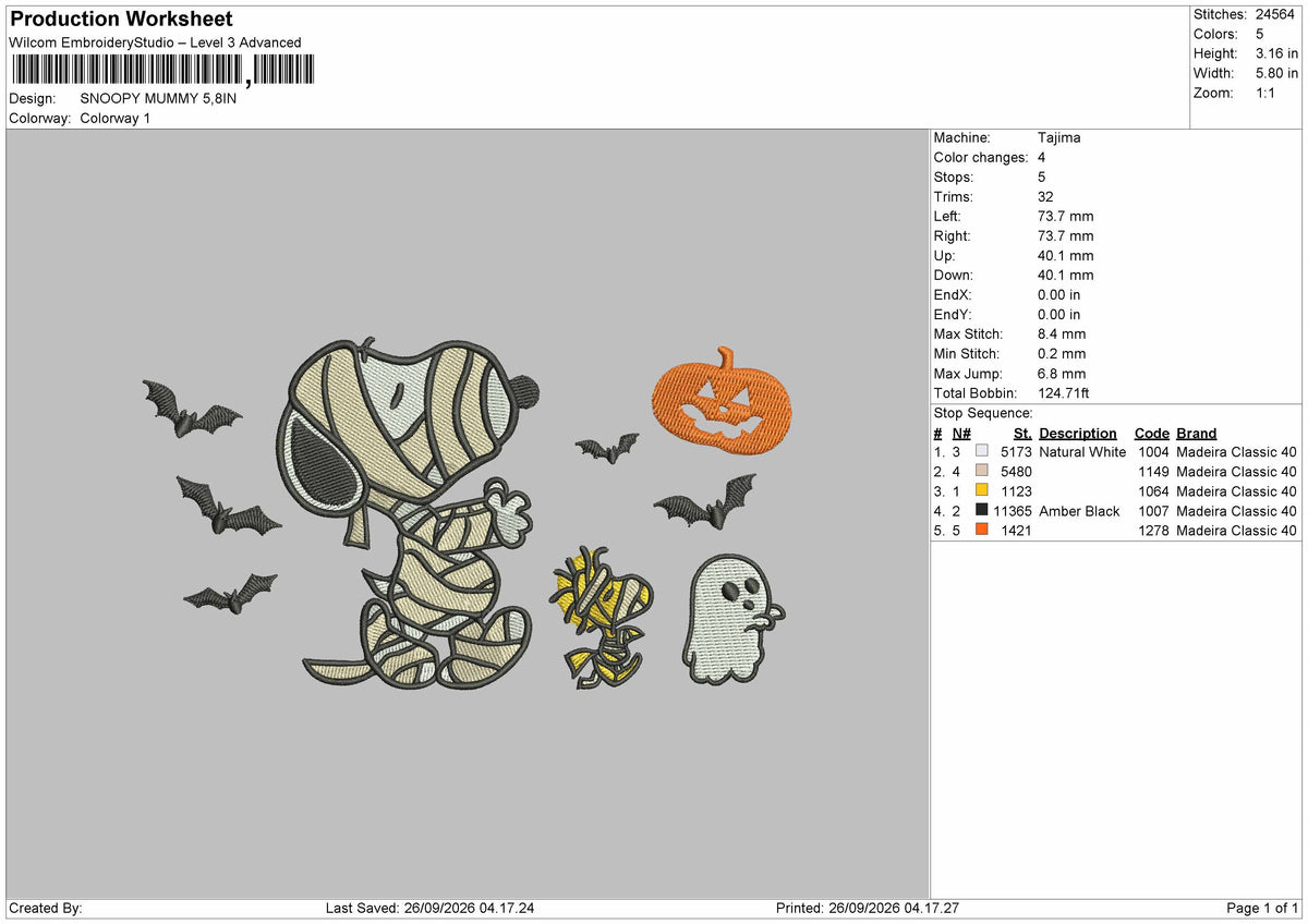 Snoopy 2609 Embroidery Machine Design File 6 sizes