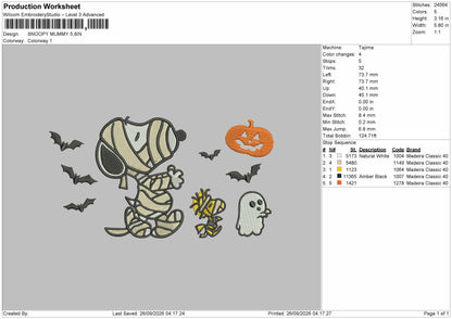 Snoopy 2609 Embroidery Machine Design File 6 sizes
