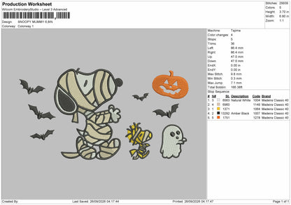 Snoopy 2609 Embroidery Machine Design File 6 sizes