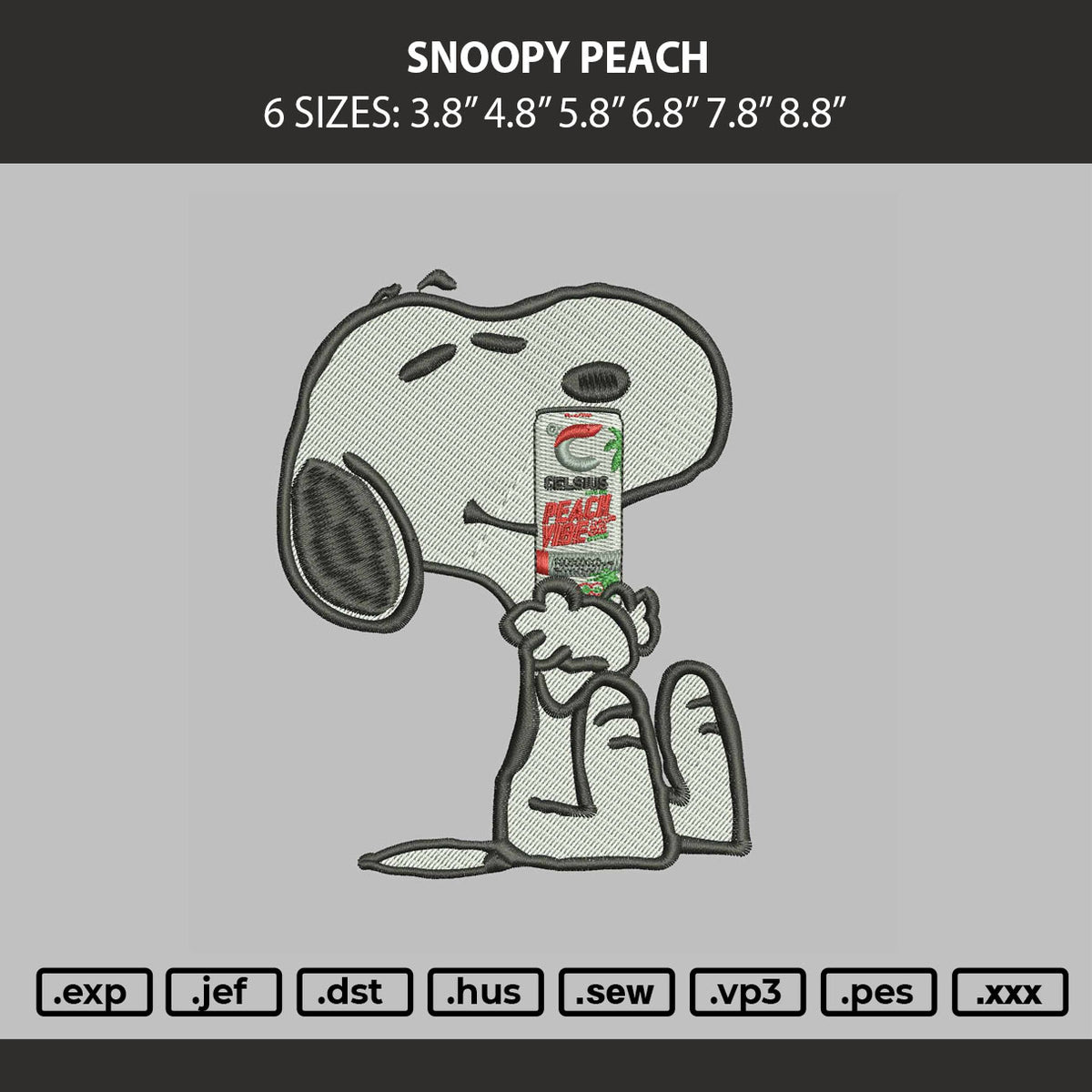 Snoopy Peach Embroidery Machine Design File 6 sizes
