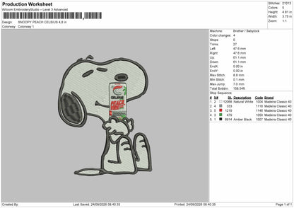 Snoopy Peach Embroidery Machine Design File 6 sizes