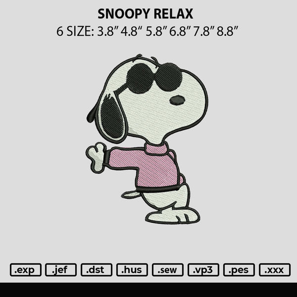 Snoopy Relax Embroiery File 6 sizes