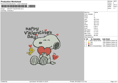 Snoopy Valentine Embroidery File 4 size
