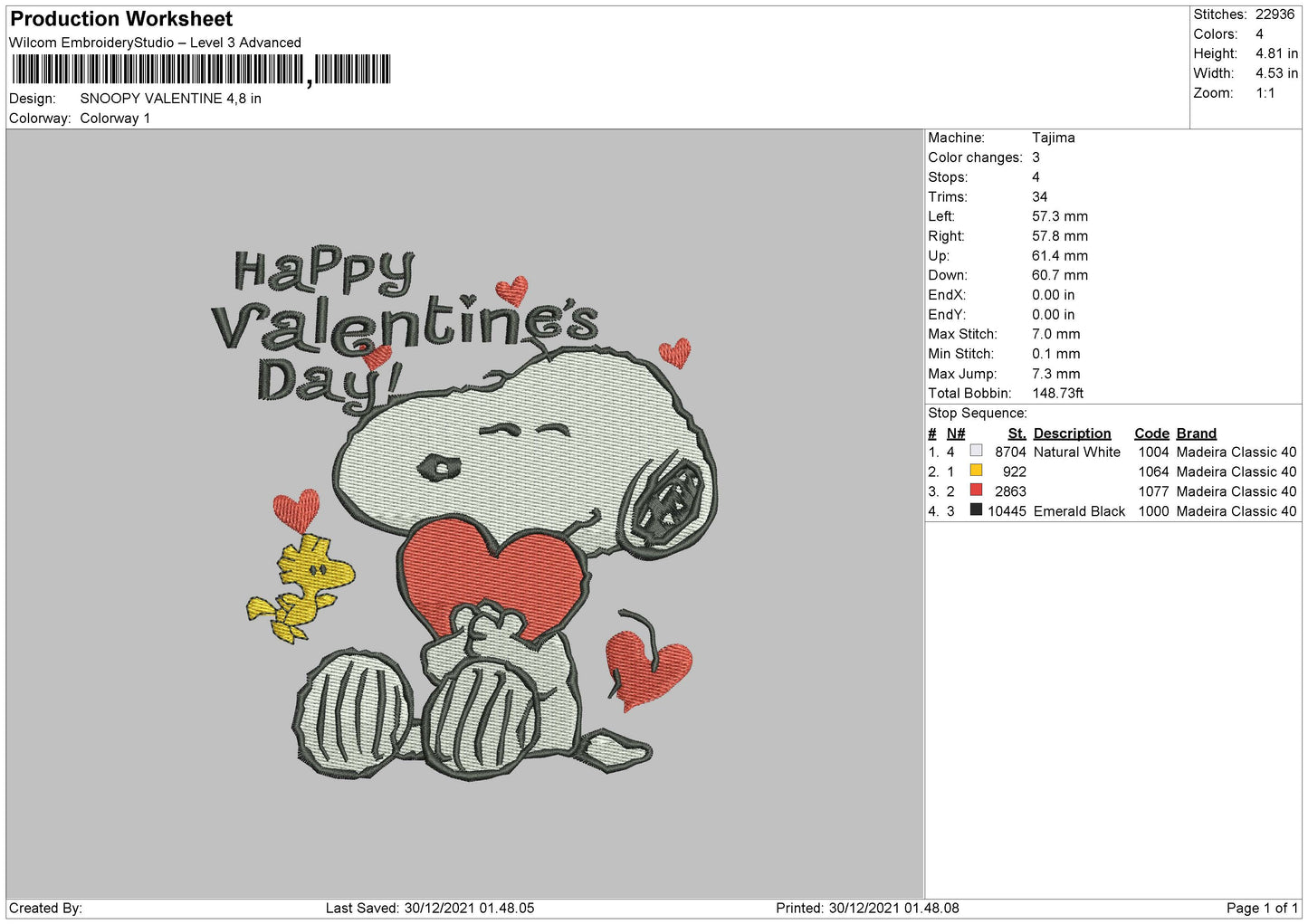 Snoopy Valentine Embroidery File 4 size