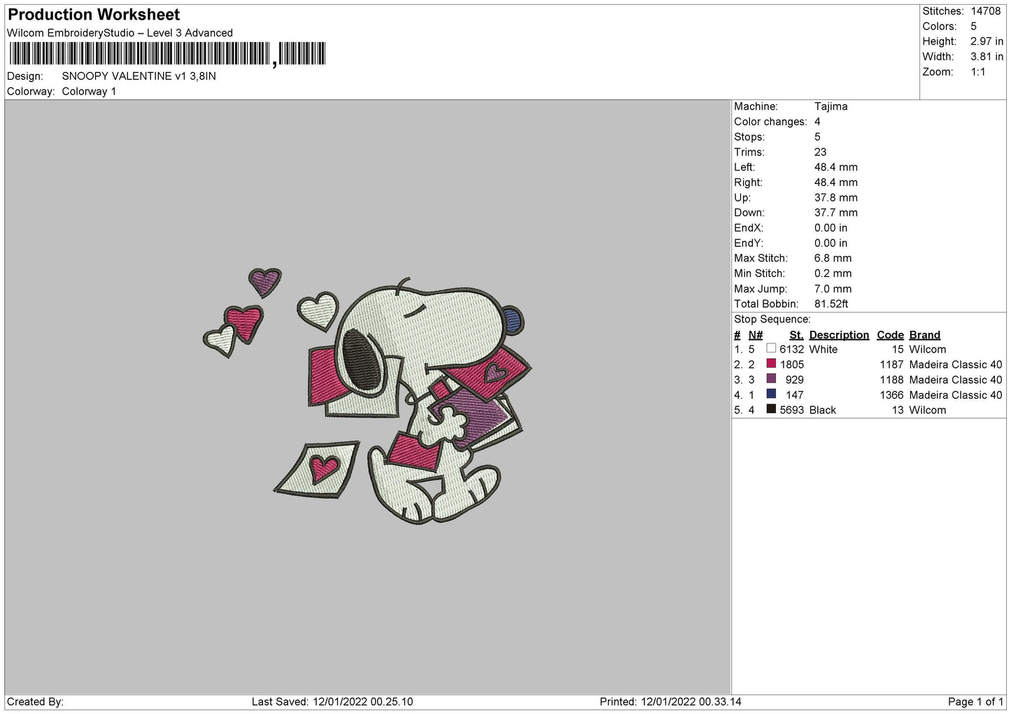 Snoopy Valentine V1 Embroidery File 4 size