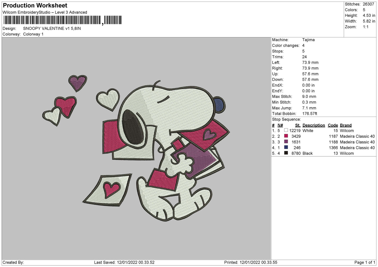 Snoopy Valentine V1 Embroidery File 4 size