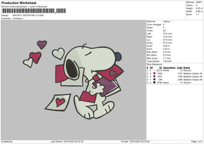 Snoopy Valentine V1 Embroidery File 4 size